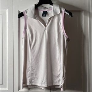 tek gear White Sleeveless Polo Tank with Light Pink Trim